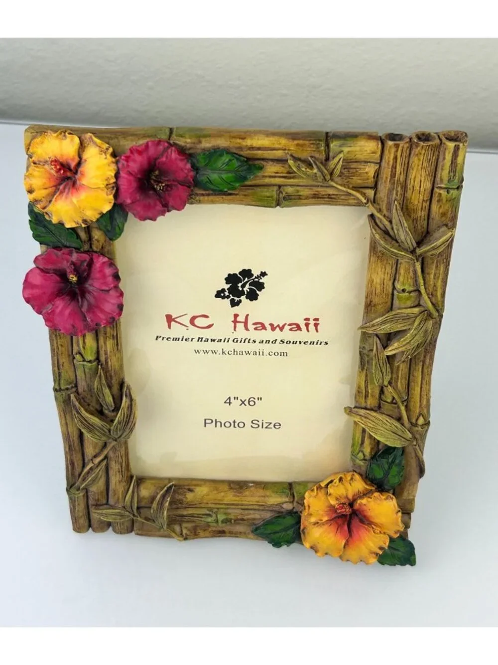 KC Hawaii Hibiscus Bamboo Hawaiian Picture Frame Resin 2004 VTG 4x6 Home Shelf